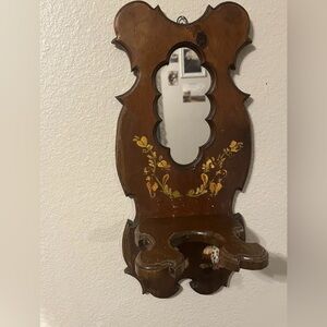 Vintage Handmade Ozark Wood Mirror Wall Sconce Shelf Owl Painted Rustic Candle
